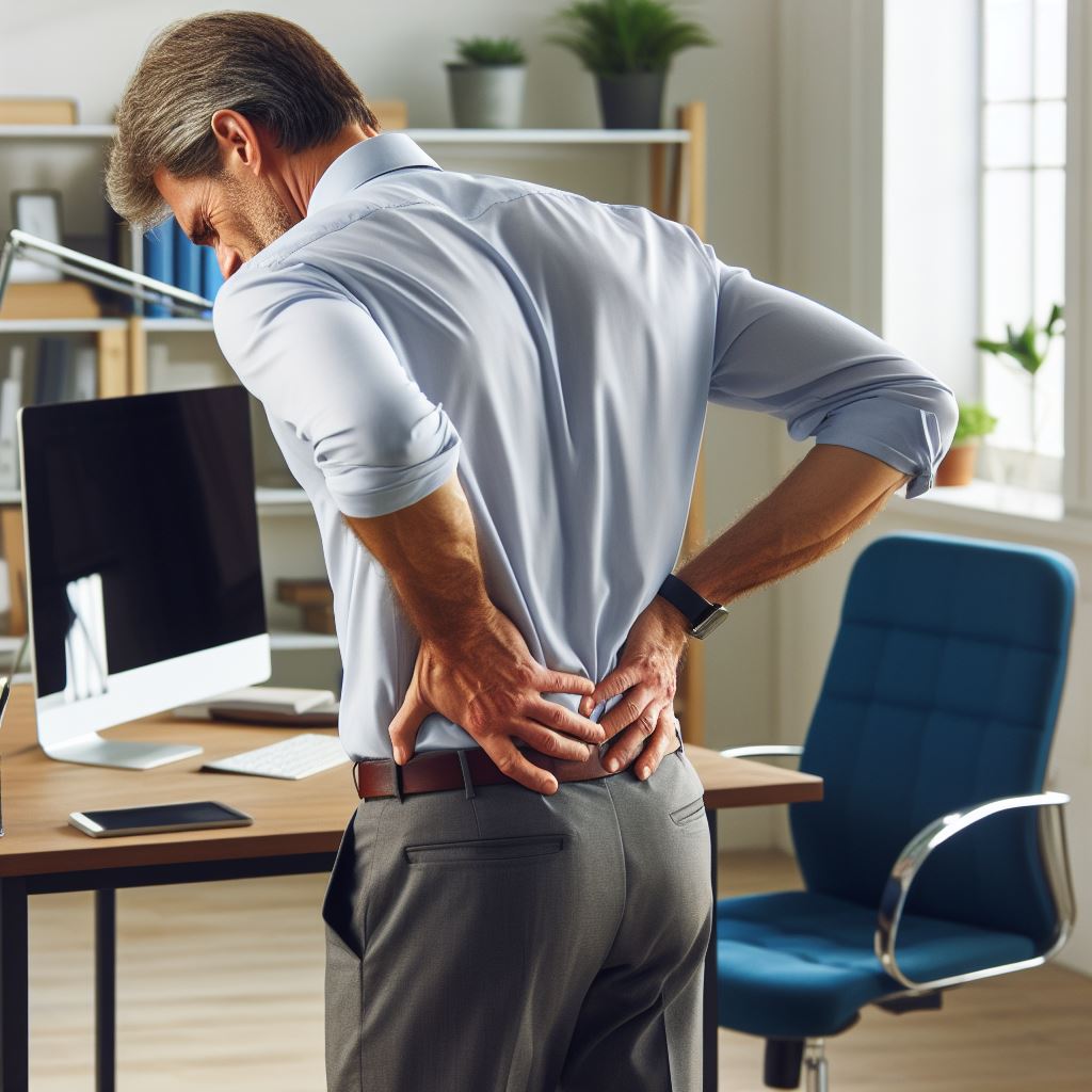 man holding his lower back in pain