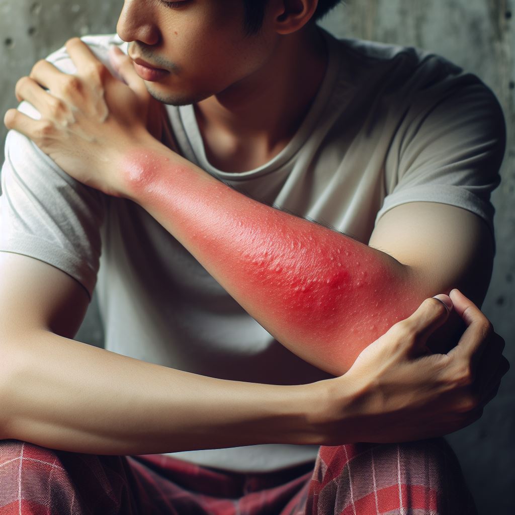 man with a red skin rash
